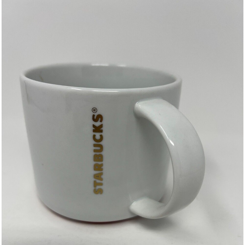 2012 Starbucks White Red Bottom Coffee Mug 16 fl oz Gold Logo China - Picture 3 of 7